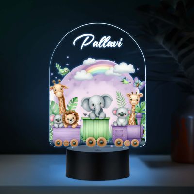 Personalized Safari Animal Train UV Print 3D Multicolor LED Night Light Custom Name Kids Lamp